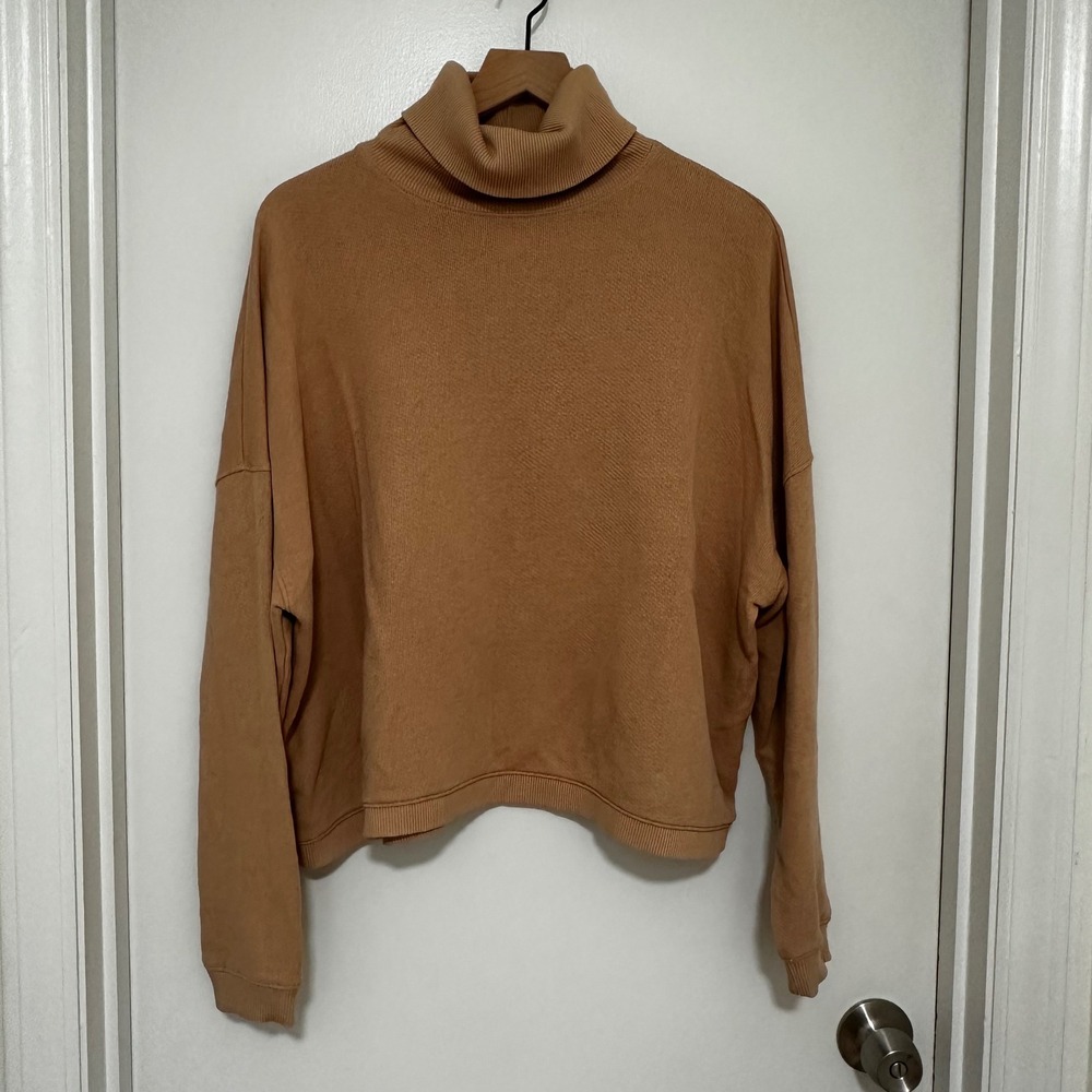 American Eagle | Women's Tan Oversized Pullover Camel Turtleneck Sweatshirt, S